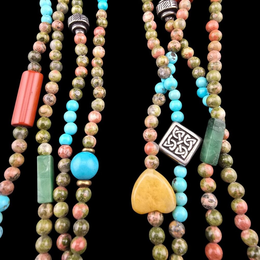 Multi-Strand Beaded Necklace With Heart Accents Easter Spring Boho - Picture 6 of 9